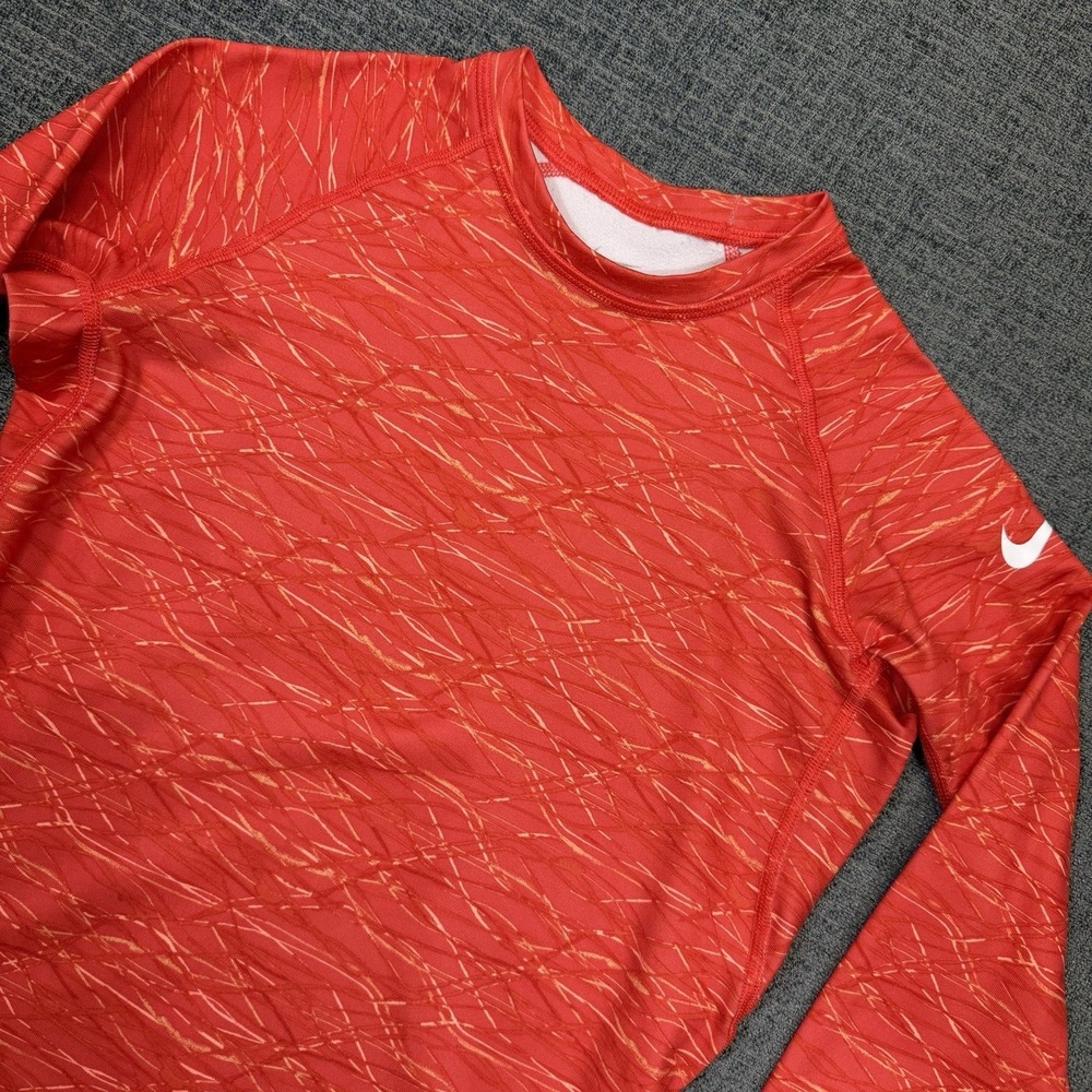 Nike Pro Combat Dri Fit‎ Compression Shirt Womens XS Orange Long Sleeve Fitted